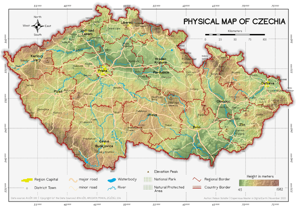 Physical Map of&nbsp;Czechia