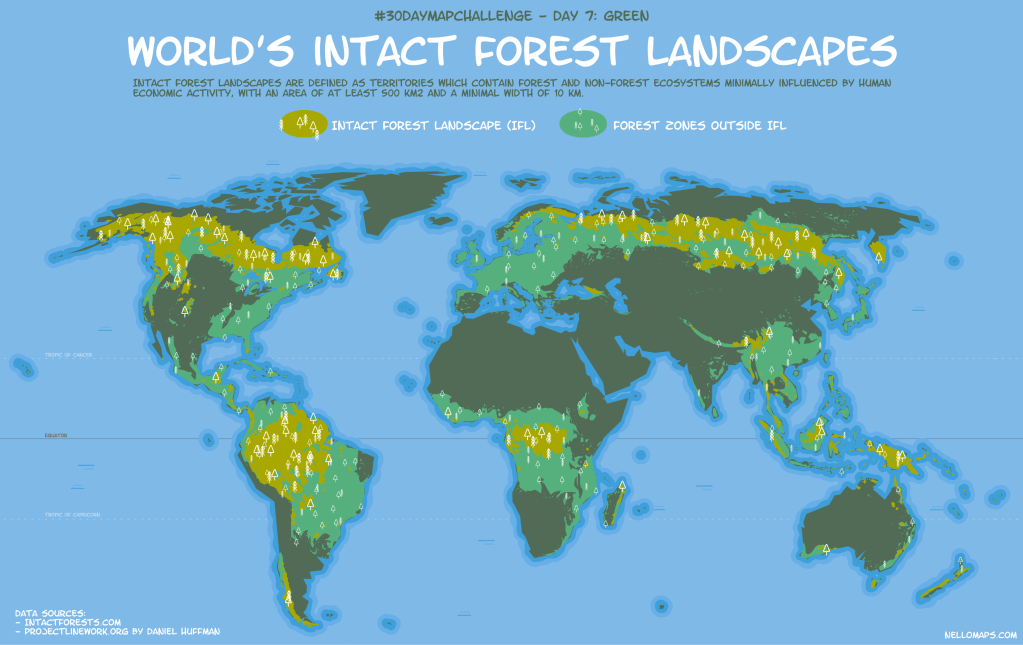 Map contribution for the 30DayMapChallenge. Intact Forest landscapes map
