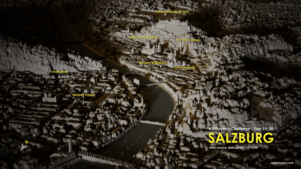 Map contribution for the 30DayMapChallenge. Salzburg 3D model map