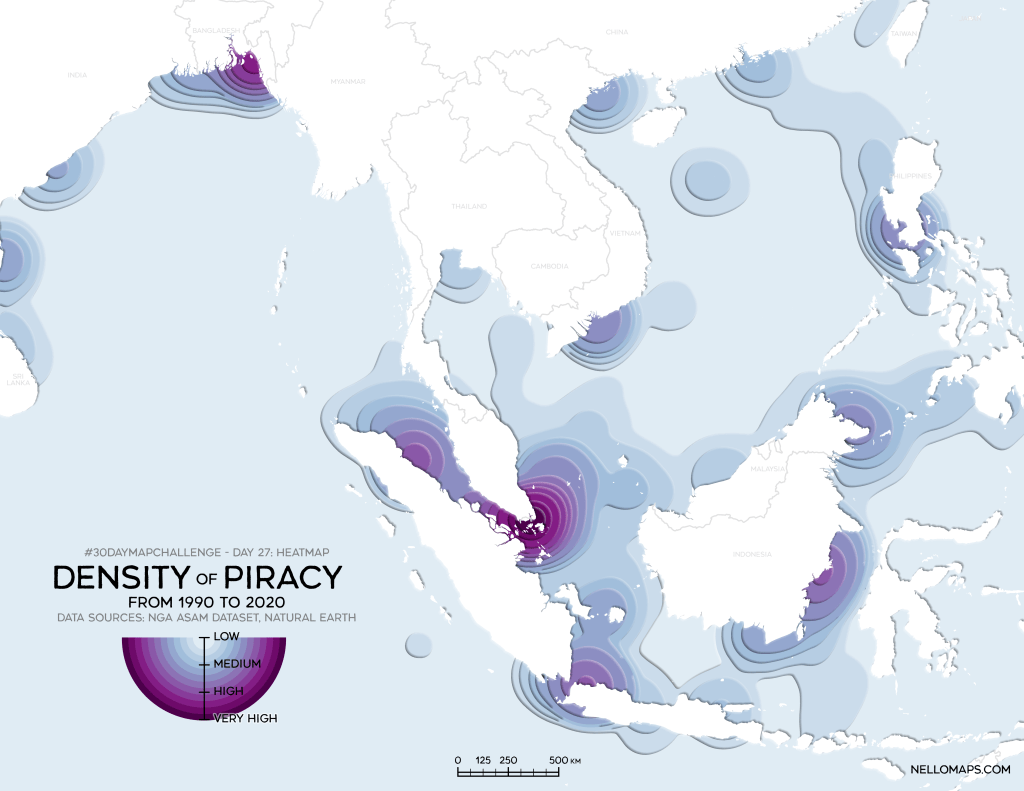 Map contribution for the 30DayMapChallenge. Map of Piracy density