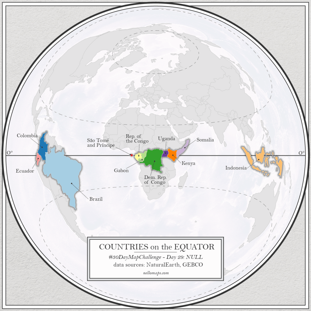 Map contribution for the 30DayMapChallenge. Map of countries on the equator