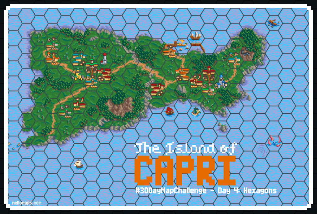Map contribution for the 30DayMapChallenge 2021. Hexagon map of Capri Island