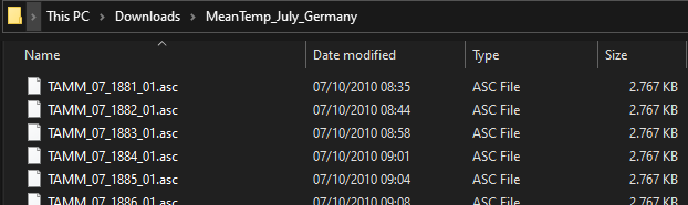 List of files in File Explorer